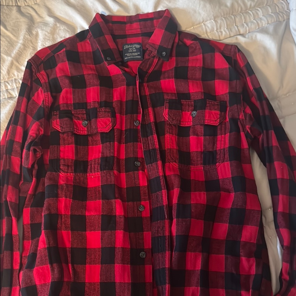 Faded Glory Red and Black Plaid Shirt
